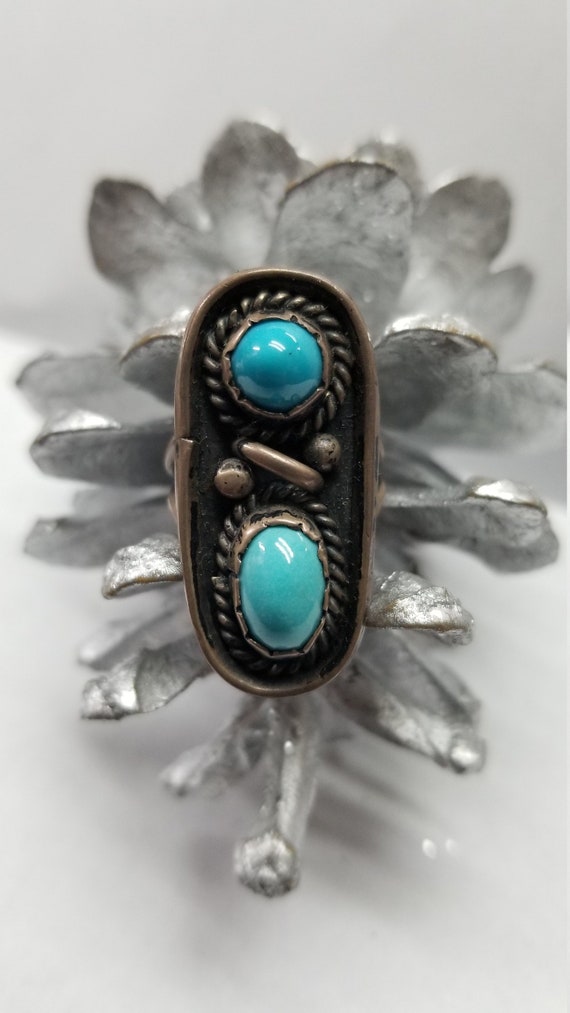 Turquoise two stone sterling ring