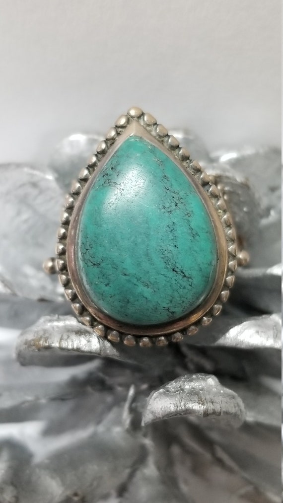 Sterling silver turquoise teardrop ring