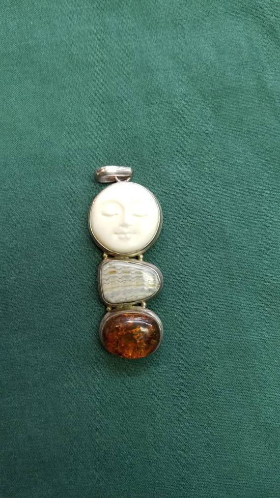 Stone moon faced pendant Sterling silver