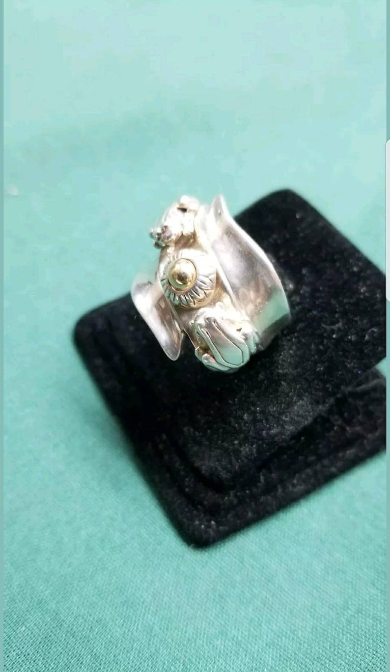 Barry Kieselstein cord Sterling14kt yellow gold ring Size 6.5