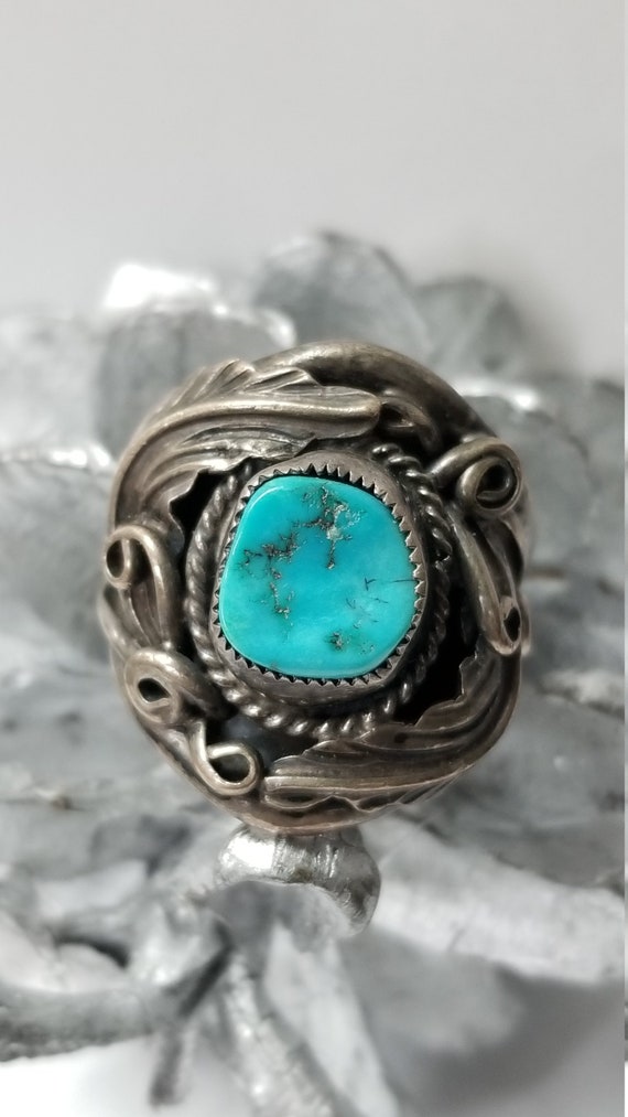 Ornate sterling silver turquoise ring