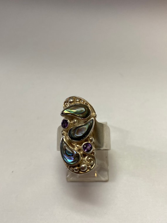 Vintage Sterling Abalone and Amethyst Ring