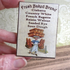 Fresh Baked Bread Menu ~  Store Sign ~ Dollhouse Miniature
