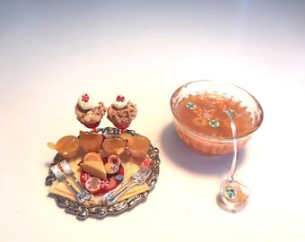 Punch Bowl and Party Tray  ~ Dollhouse Miniature