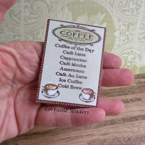Placa de menu de cafeteria em madeira ~ miniatura de casa de bonecas