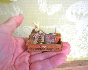 Gardening Supplies Crate ~ Smidgen ~ Dollhouse Miniatures