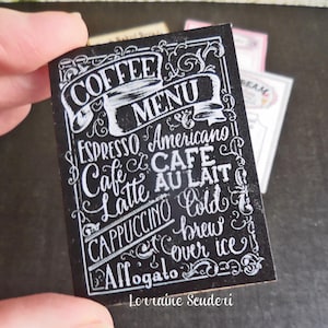 Casa de bonecas miniatura quadro negro café menu board