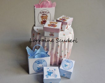 DOLLHOUSE Miniatures 1:12 Miniature Colorful Gift Bag/Baby Gift-Boy Blue 