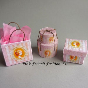 Dollhouse Lady&#39;s Pink Fashion Hatbox ~ Shopping Bag ~ Square Hatbox Miniature  Kit ~ Assembly Required