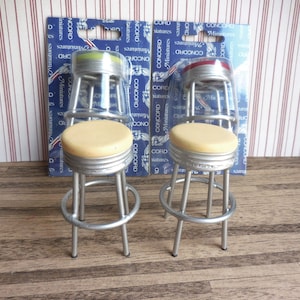 Concord Red ~ Yellow Metal Kitchen ~ Diner Stools ~ Dollhouse Miniatures