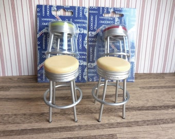 Concord Red ~ Yellow Metal Kitchen ~ Diner Stools ~ Dollhouse Miniatures