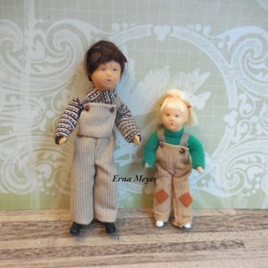 Sweet Little Girl ~ Brown Haired Boy~ Erna Meyer Doll ~ Dollhouse Miniatures