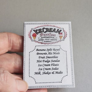Ice Cream Shop Menu Board On Wood ~ Dollhouse Miniature