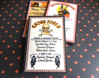 Halloween ~ Tableau de menu Cross Bones ~ Miniature de maison de poupée