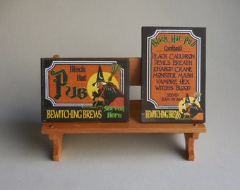 Black Hat Witch Pub Signe et Menu ~ Halloween ~ Dollhouse Miniature