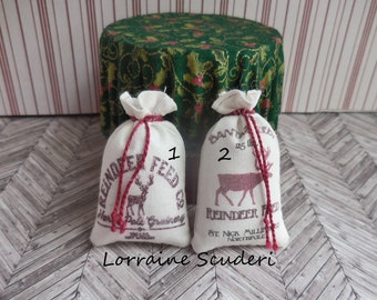 Reindeer Feed Sacks ~ Christmas ~ Dollhouse Miniature ~ Artisan