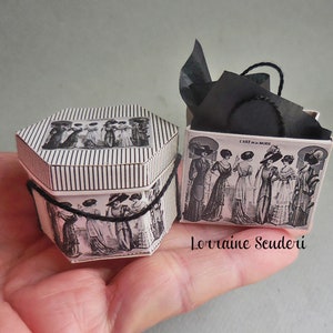 Miniatura de casa de muñecas ~ Caja de sombreros y bolsa de compras victoriana para damas
