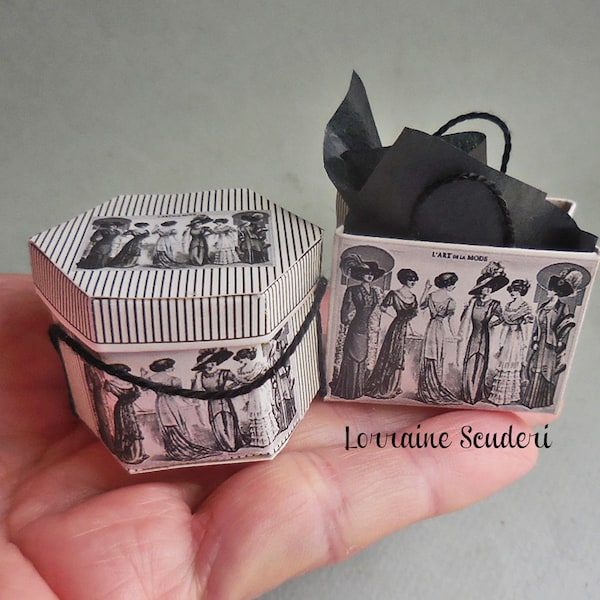 Dollhouse Miniature ~ Victorian Ladies Hat Box & Shopping Bag