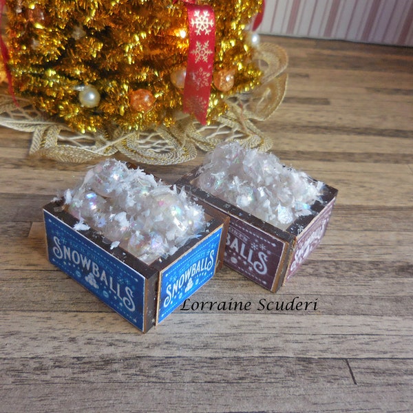 Jack Frost Snowballs ~ Christmas Crates ~ Dollhouse Miniature ~ Wood