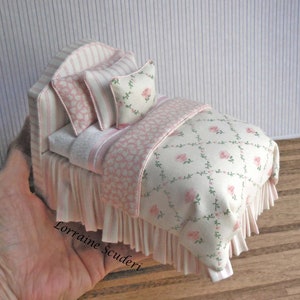 Pink Roses Laura Ashley Dressed Bed ~ Dollhouse Miniature ~ Made To Order
