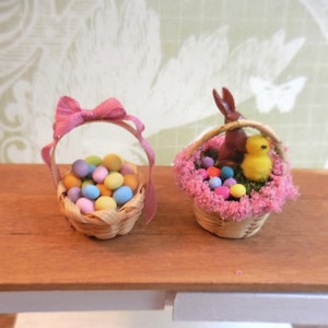 Small Easter Baskets ~ Chocolate Bunny,  Easter Eggs ~ Easter Chick ~ Dollhouse Miniature