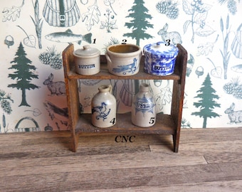 Salt Glazed Pottery ~ Butter Crocks ~ Crock ~ Jugs ~  Caroline N. Curran ~ Dollhouse Miniatures