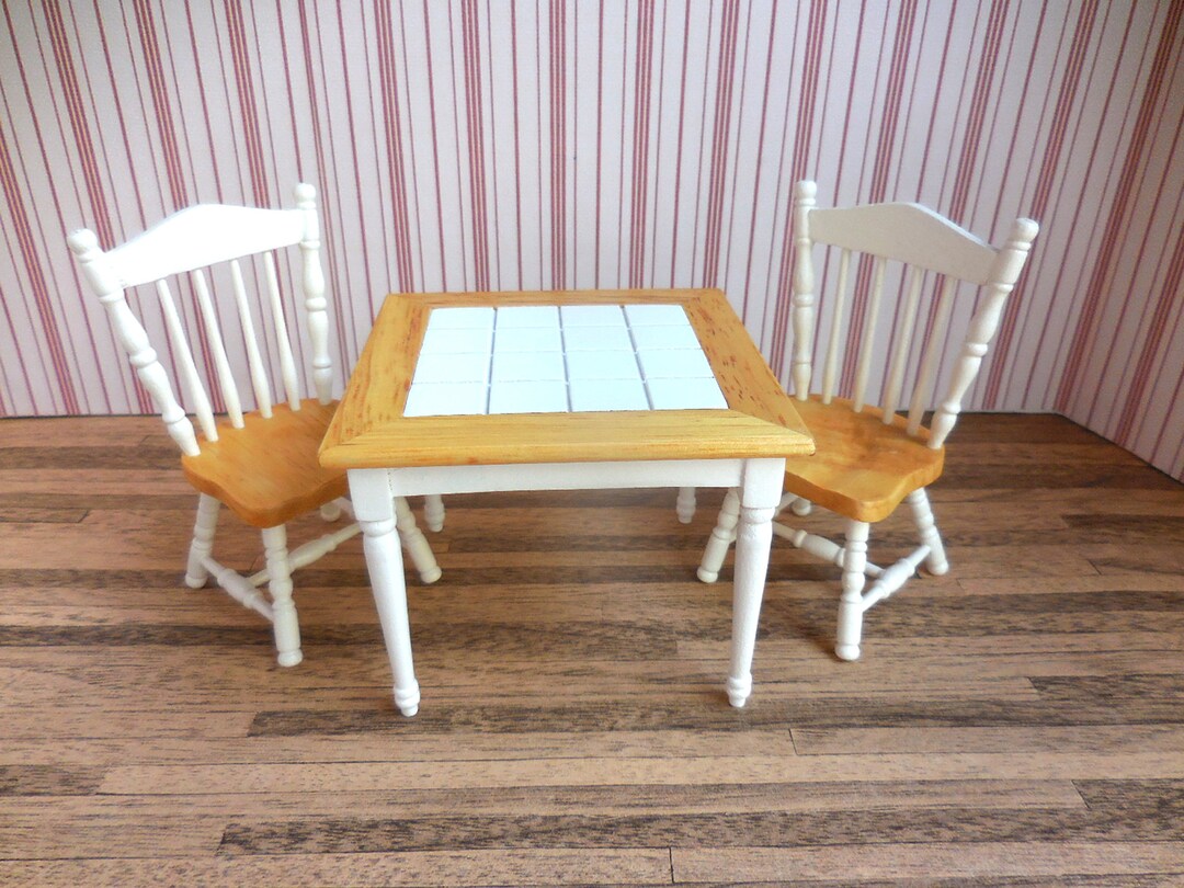 Oak and White Table and 2 Chairs Dollhouse Miniatures Etsy