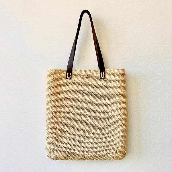 Sac fourre-tout en raphia au crochet, sac de plage au crochet, sac fourre-tout en Rafia, sac de marché au crochet