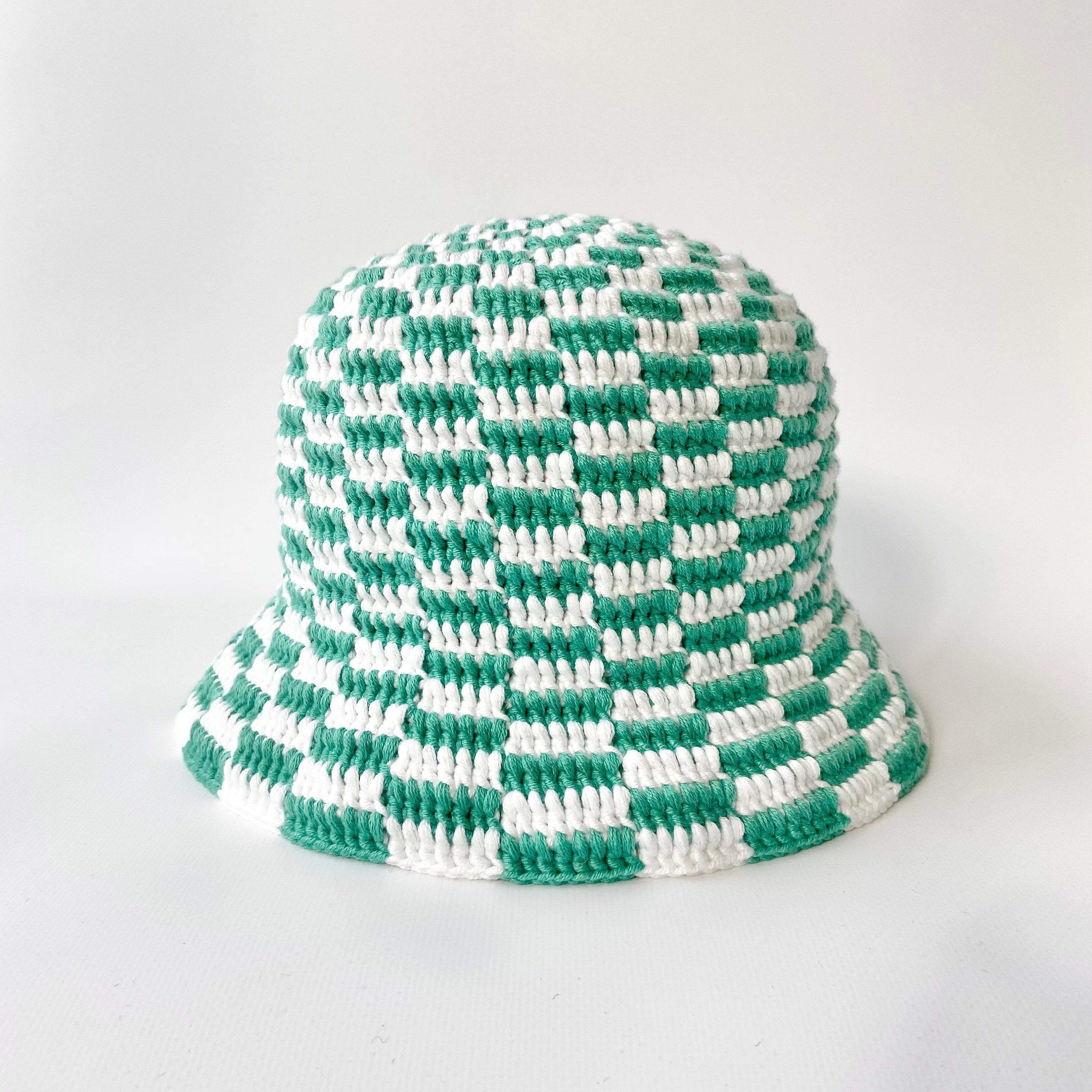 Crochet Checkered Cotton Bucket Hat Etsy
