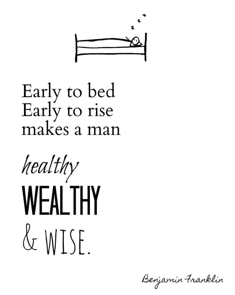 Early to Bed, Early to Rise Wall Quote Print Hamilton Art Quote Print