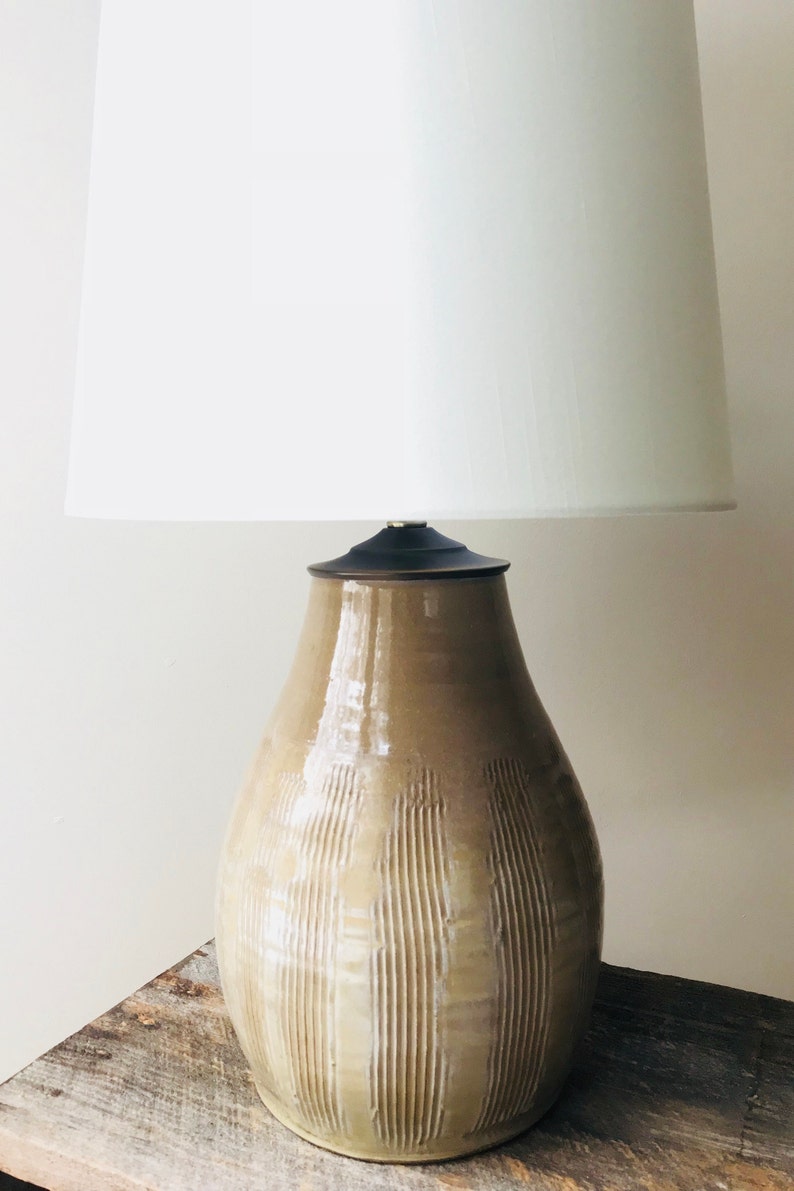 Ceramic Lamp Handmade Carved Rustic Pottery Table Classic Pear