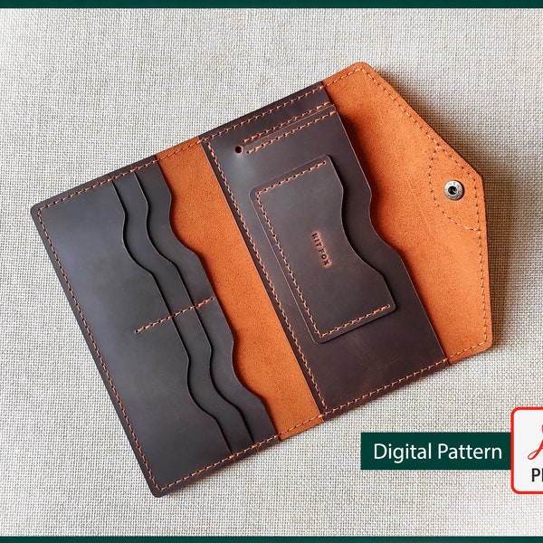 Leather Pattern - Long Wallet - Wallet Pattern - Digital PDF Download - Kitfoxleather