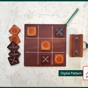 Leather Pattern - Tic Tac Toe - PDF - Template - Board game - Instant download - Kitfoxleather