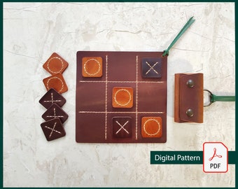 DIY Leather Board Game Organizer Pattern – Digital PDF Template, Leathercraft Project Leather Pattern - Tic Tac Toe - PDF - Board game