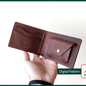 Patrón de billetera de cuero en PDF - Plantilla de artesanía en cuero para hacer usted mismo - Billetera plegable con monedero - Patrón de costura para descarga digital - Descarga instantánea