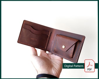 Leather Wallet PDF Pattern: Bifold with Coin Pouch (Digital Download)