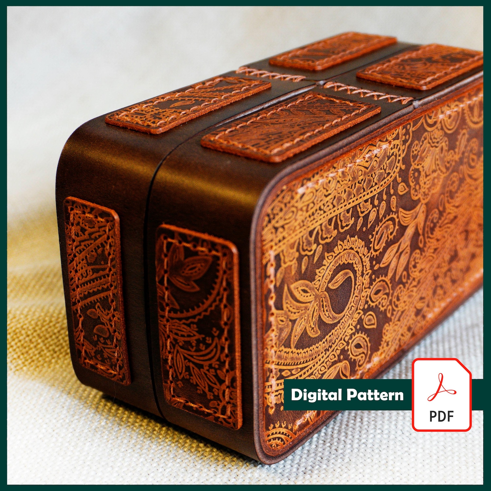 DIY Tooled Leather Jewelry Box Pattern: Rectangular Template (digital ...