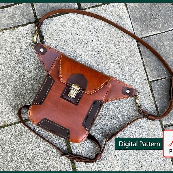 Biker leg bag - Leather pattern - Hip bag - Digital PDF download - Leather Bag