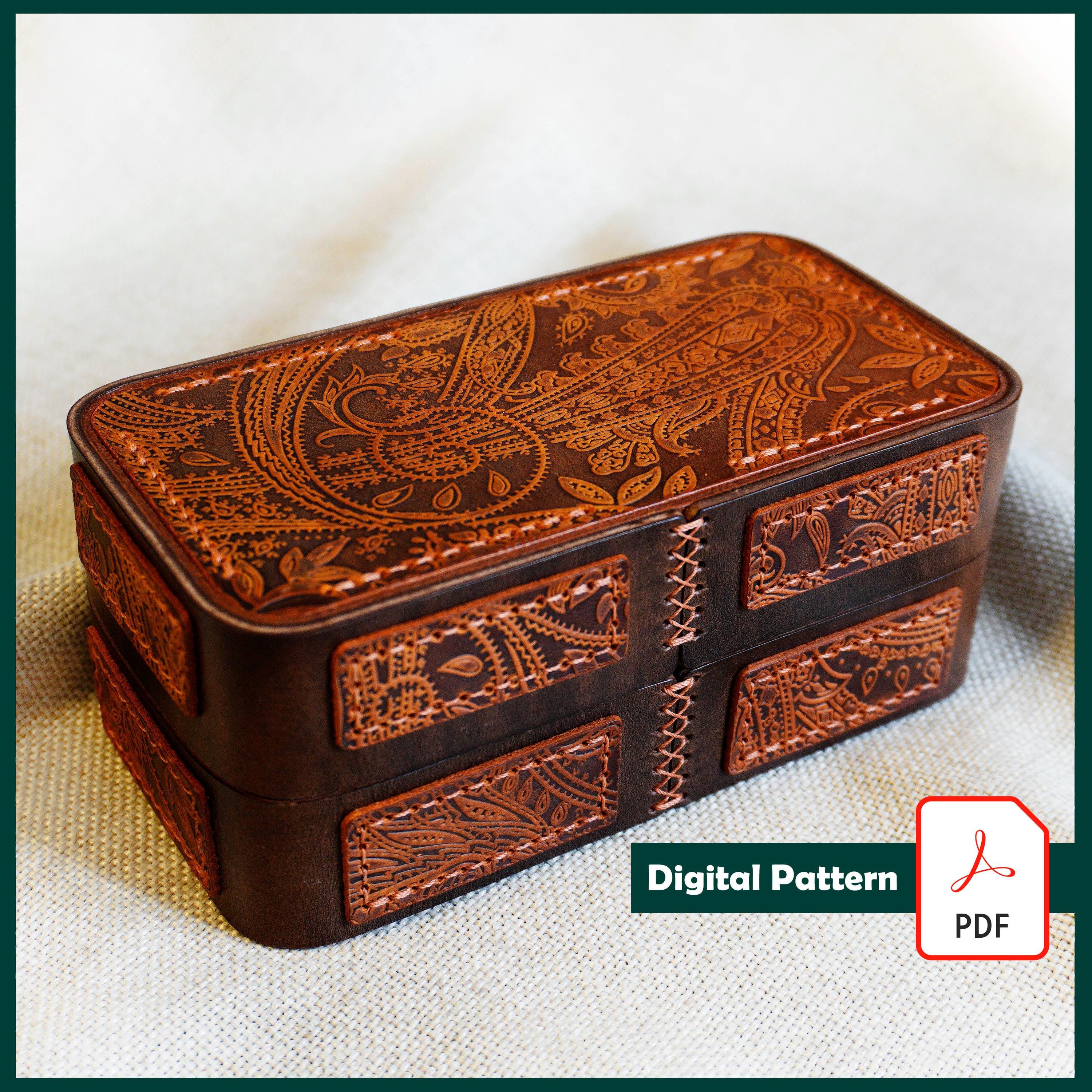DIY Leather Box Pattern – Rectangular Tooled Leather Jewelry Box Template with Functional Lid | Digital Download PDF for Leathercraft