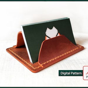 Padrão de porta-cartão de visita de couro faça você mesmo – modelo digital em PDF para organizador de mesa feito à mão, porta-cartões e costura em couro