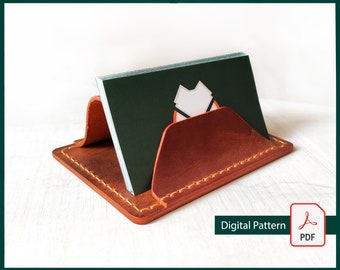 Leather pattern - Card display - Business cards holder - Card stand - Office accessories - DIY - PDF - Leather cardholder - Desktop