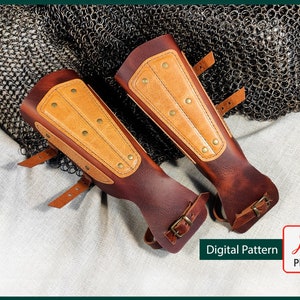 Leather pattern PDF - Leather armor - leather bracers - Leather vambraces - leather arm guards - LARP costume - Cosplay - DIY