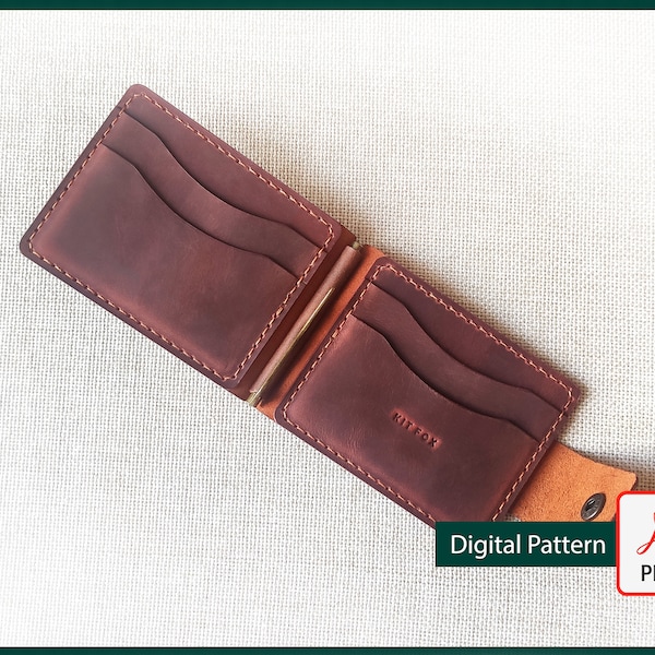 Patron en cuir imprimable PDF - Patron de portefeuille - Portefeuille à pince à billets -