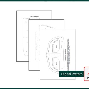 May include: A digital pattern for a leather craft project. The pattern includes two pieces, each with a cut-out shape and labeled "Cut out". The pattern is printed on white paper and includes instructions for stitching and assembly.