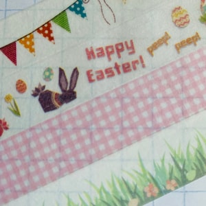 Spring, Springtime, Easter, bunnies, baskets, pink, gingham check, banner, washi  tape samples