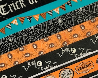 Halloween, trick or treat, banner, spiders, spider web, skeletons, arsenic labels, numbers, washi tape, SAMPLES