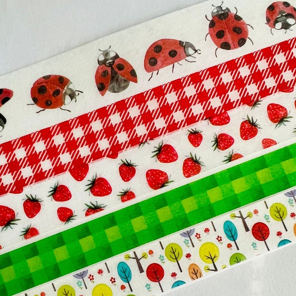 Summer, picnic, ladybugs, strawberries, basketweave, check pattern, trees, camping, outdoors, washi tape, SAMPLES