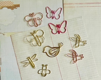 Pink, rose,  gold, metal, butterfly, bird, bee, dragonfly, paperclip, pagemarker, bookmarker, planner clip