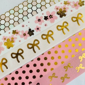 Pink, gold foil, dots, sakura, honeycomb, bows, washi tape, SAMPLES