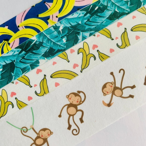 Monkey, monkeys, banana, bananas, jungle, palm tree leaves, washi tape SAMPLES